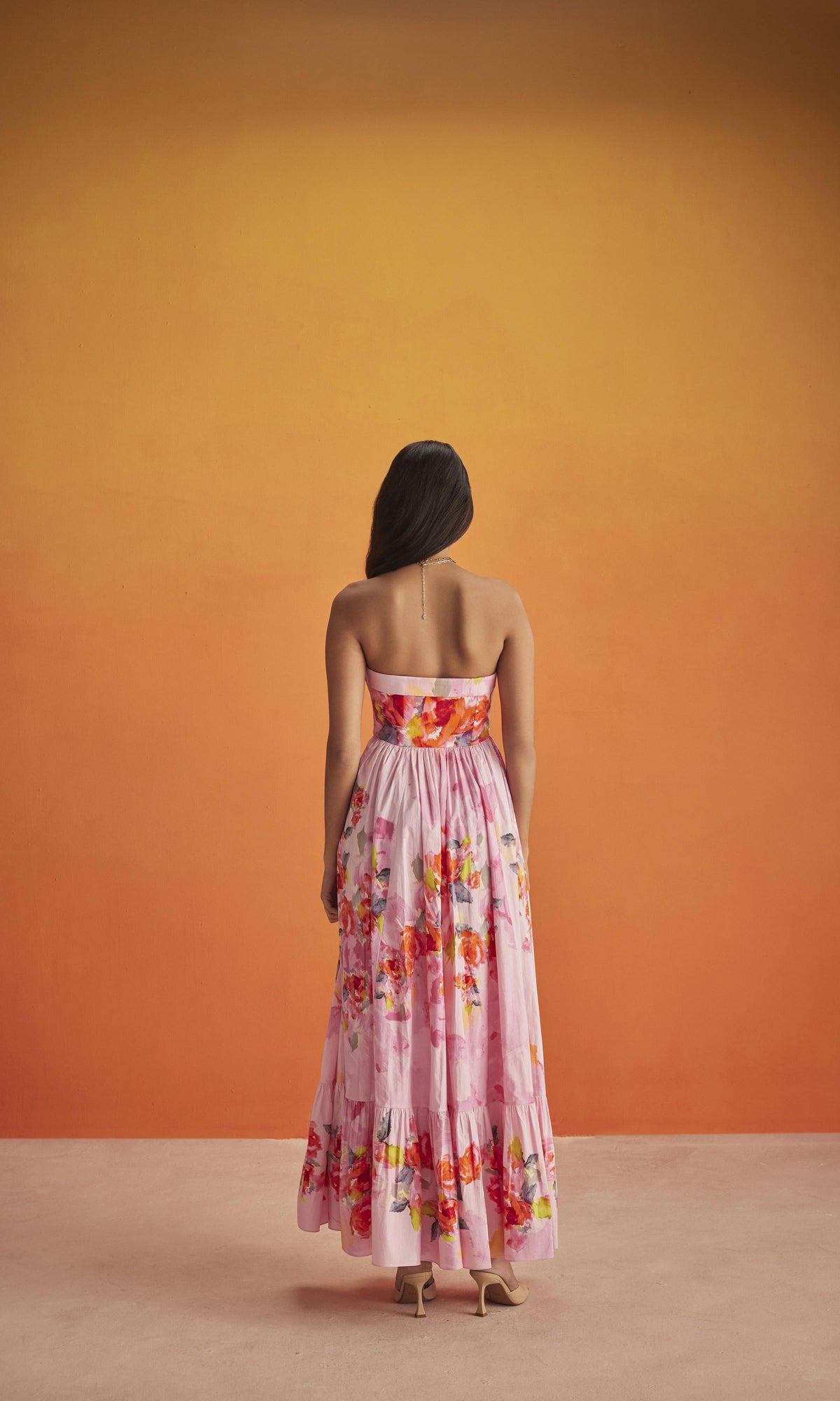 Hemant And Nandita | Rosa Cotton Poplin Corset Long Dress | Pink Floral