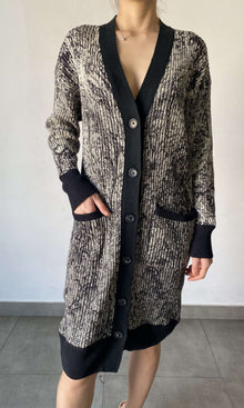 Womens | Ruha Polyester Woolen Knit Long Cardigan | Black/White