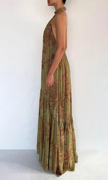 Womens | Sakhi Natural Crepe Long Dress | Olive