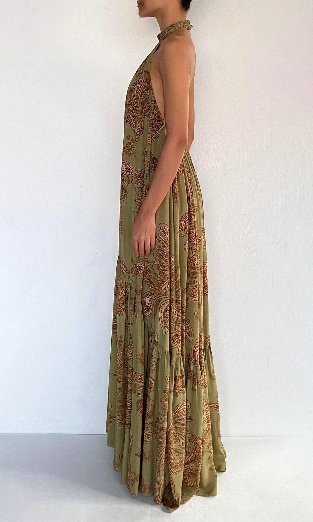 Womens | Sakhi Natural Crepe Long Dress | Olive