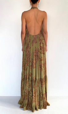Womens | Sakhi Natural Crepe Long Dress | Olive