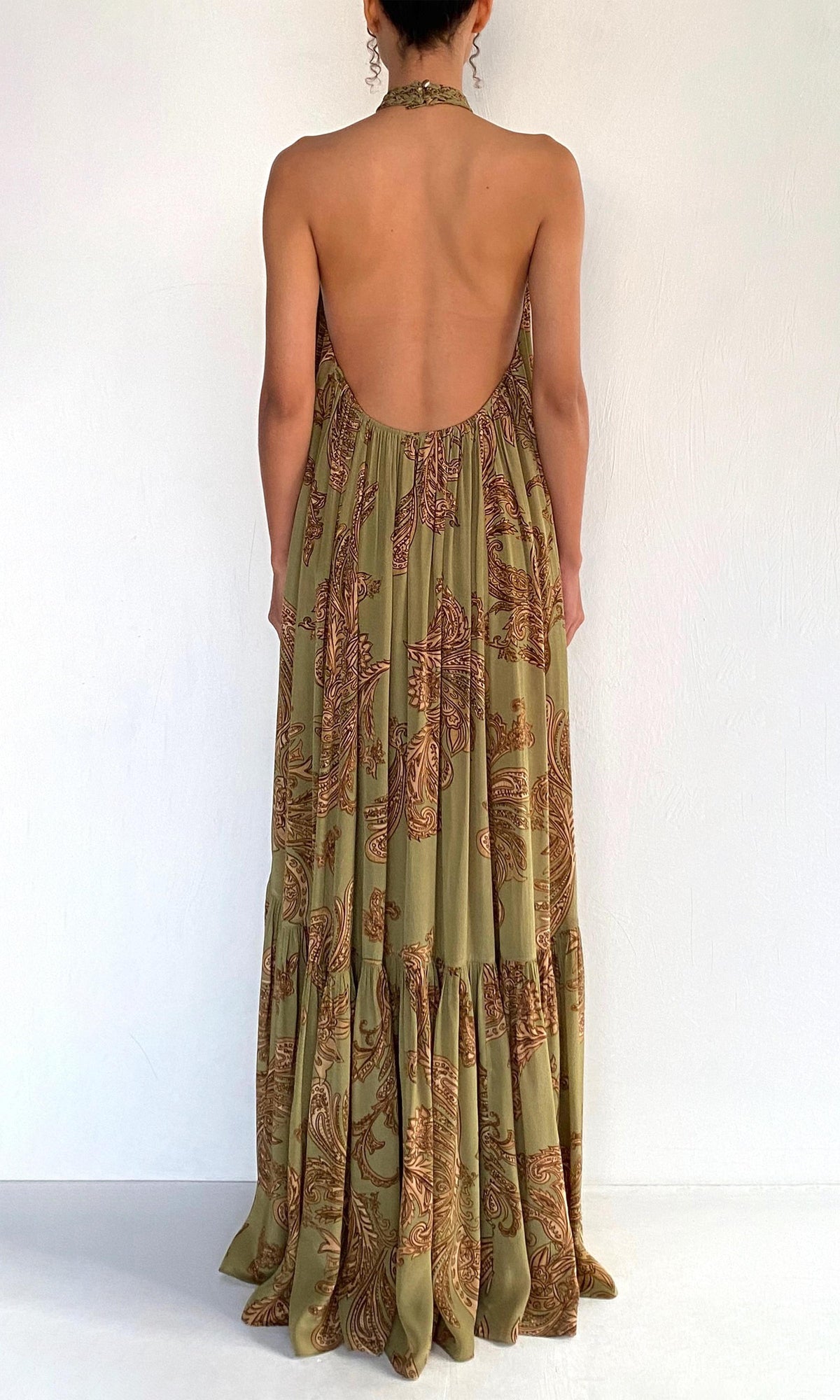 Womens | Sakhi Natural Crepe Long Dress | Olive