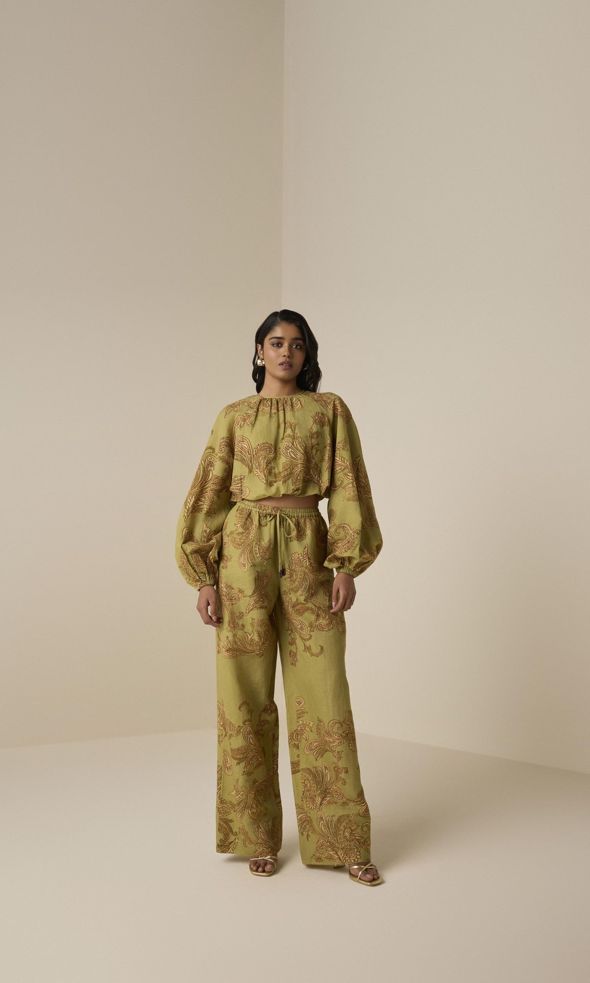 Womens | Sakhi Linen Cotton Bubble Hem Top | Olive