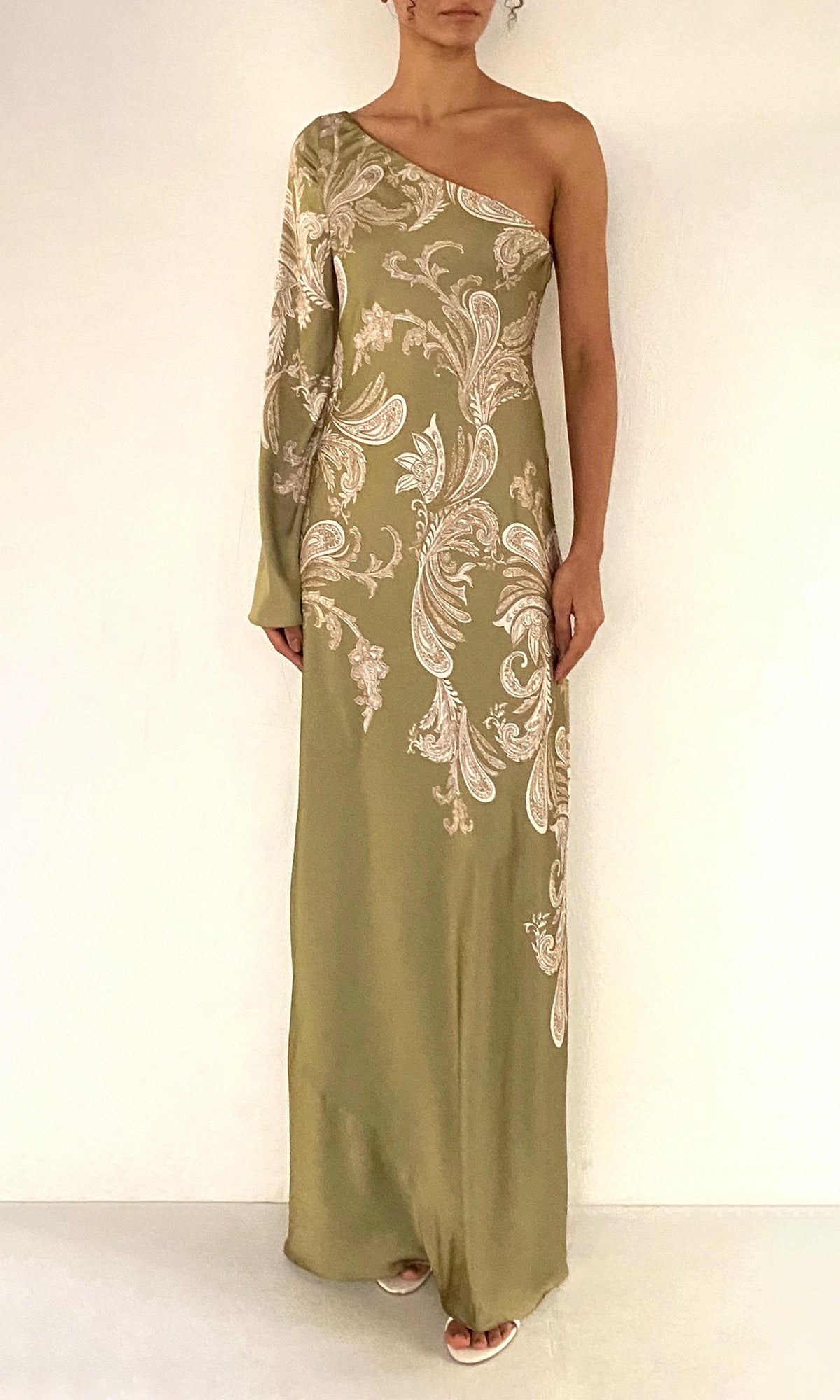 Womens | Sakhi Polyester Satin Lycra Long Dress | Olive