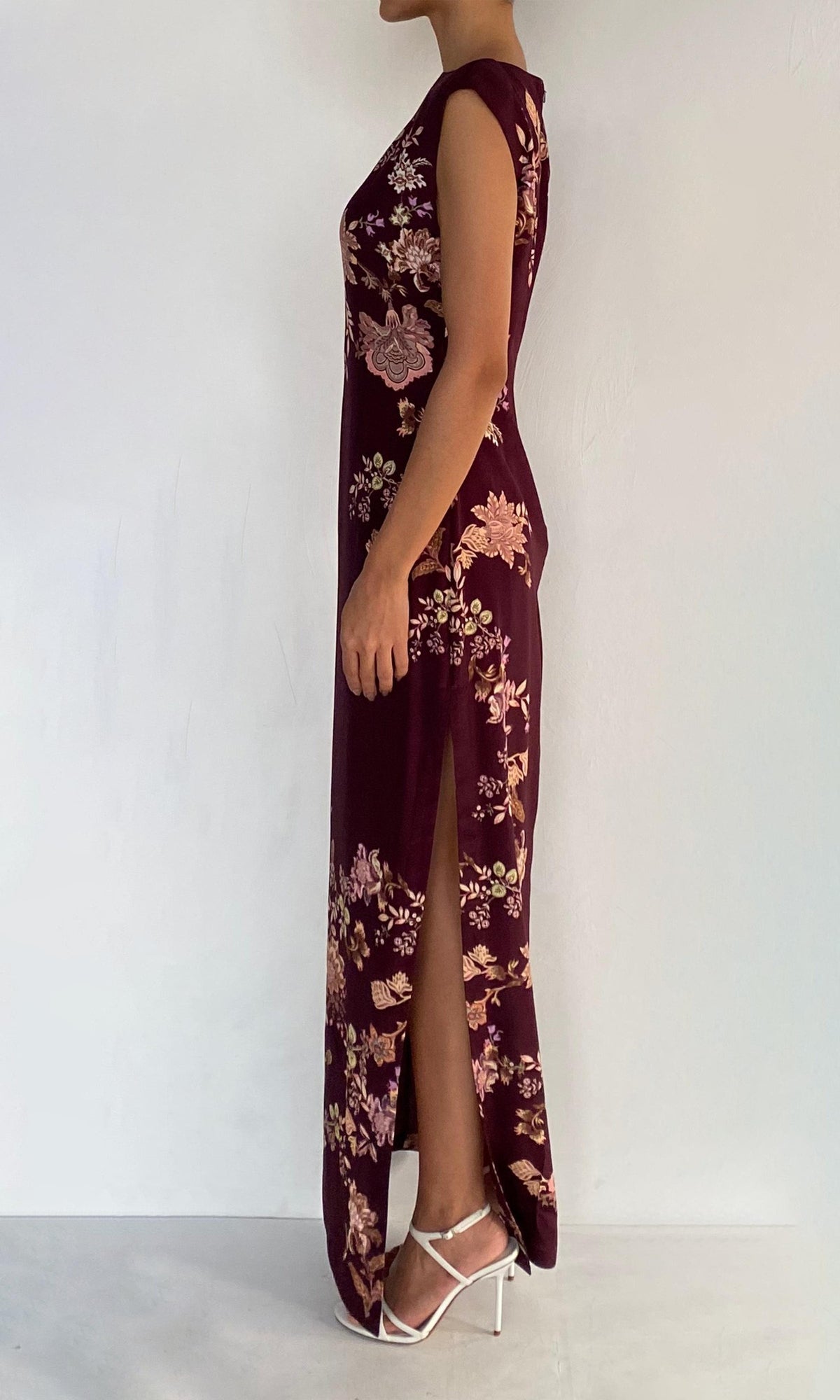 Hemant And Nandita | Savi Heavy Crepe Maxi Dress | Burgundy Floral