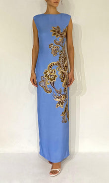 Hemant And Nandita | Saya Polyester Double Satin Maxi Dress | Cornflour Blue