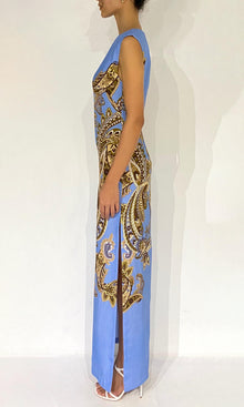 Hemant And Nandita | Saya Polyester Double Satin Maxi Dress | Cornflour Blue