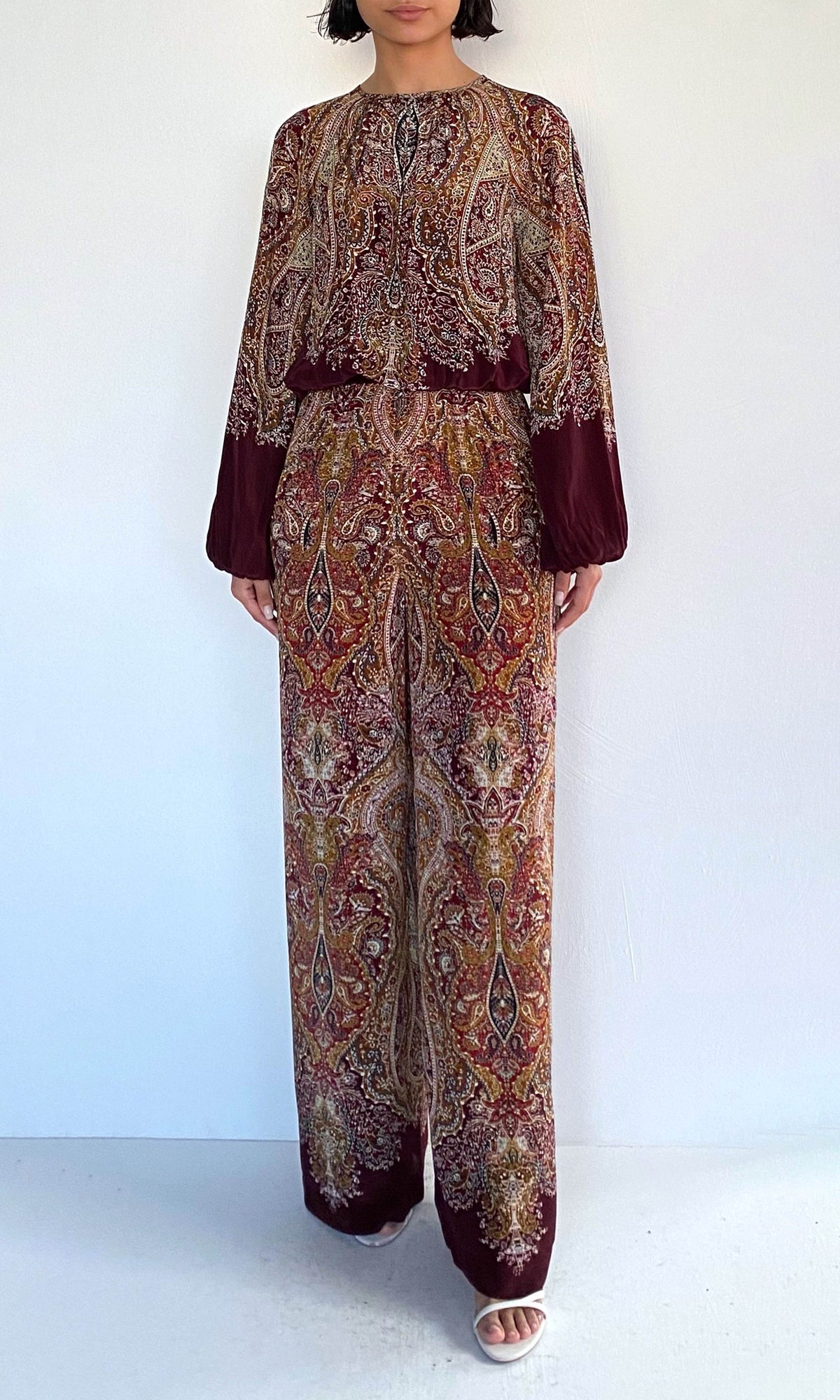 Womens | Shifa Viscose Heavy Crepe Jumpsuit | Burgundy