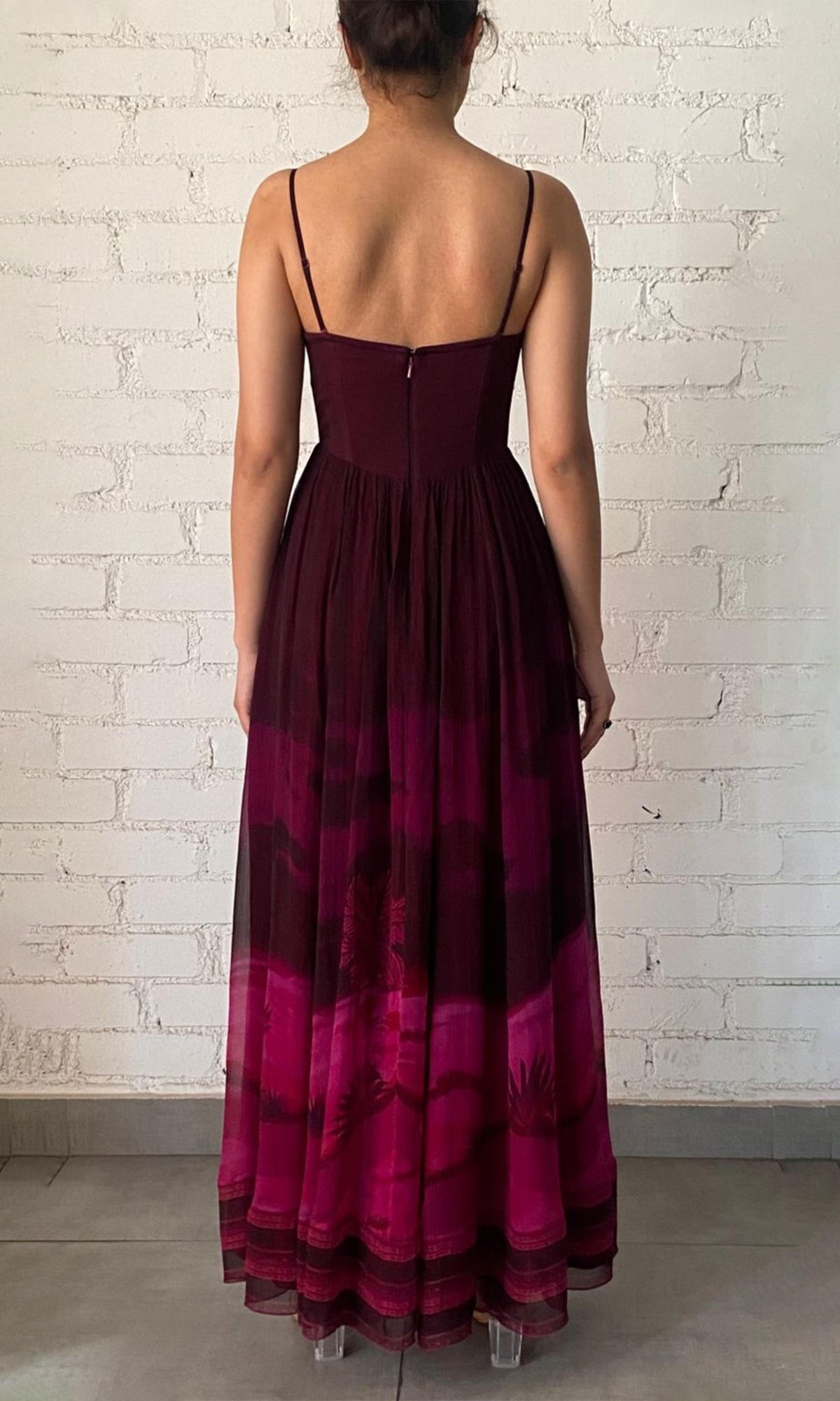 Womens | Soma Viscose Crinkle Chiffon Corsetted Long Dress | Burgundy