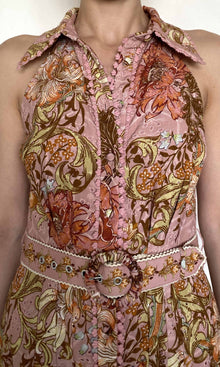 Hemant And Nandita | Sula Cotton Schiffli Long Shirt Dress With Buckle Belt | Dusty Pink