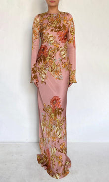 Hemant And Nandita | Sula Viscose Satin Back Ties Maxi Dress | Dusty Pink
