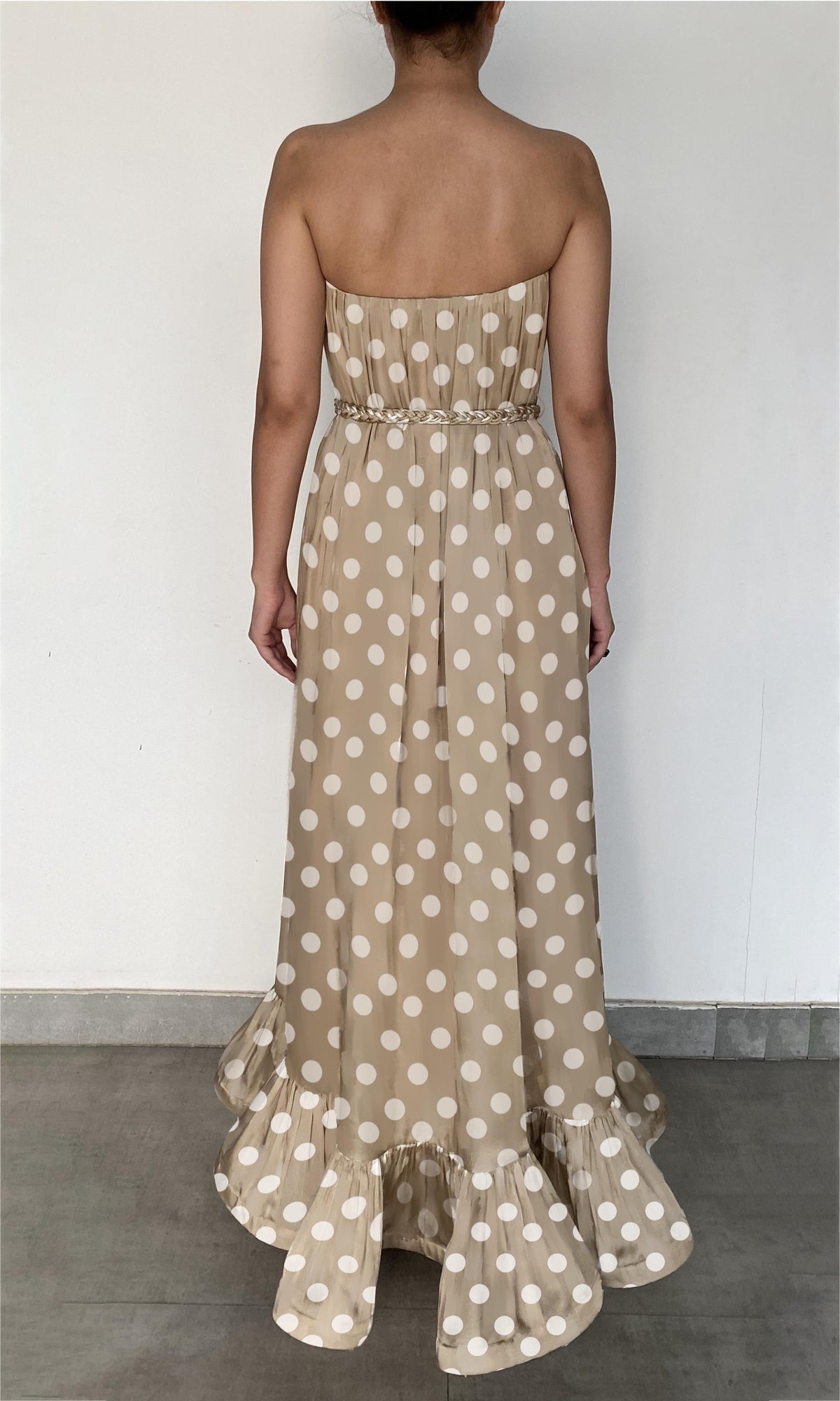 Womens | Tira Viscose Satin Long Dress With Braided Belt | Brown White