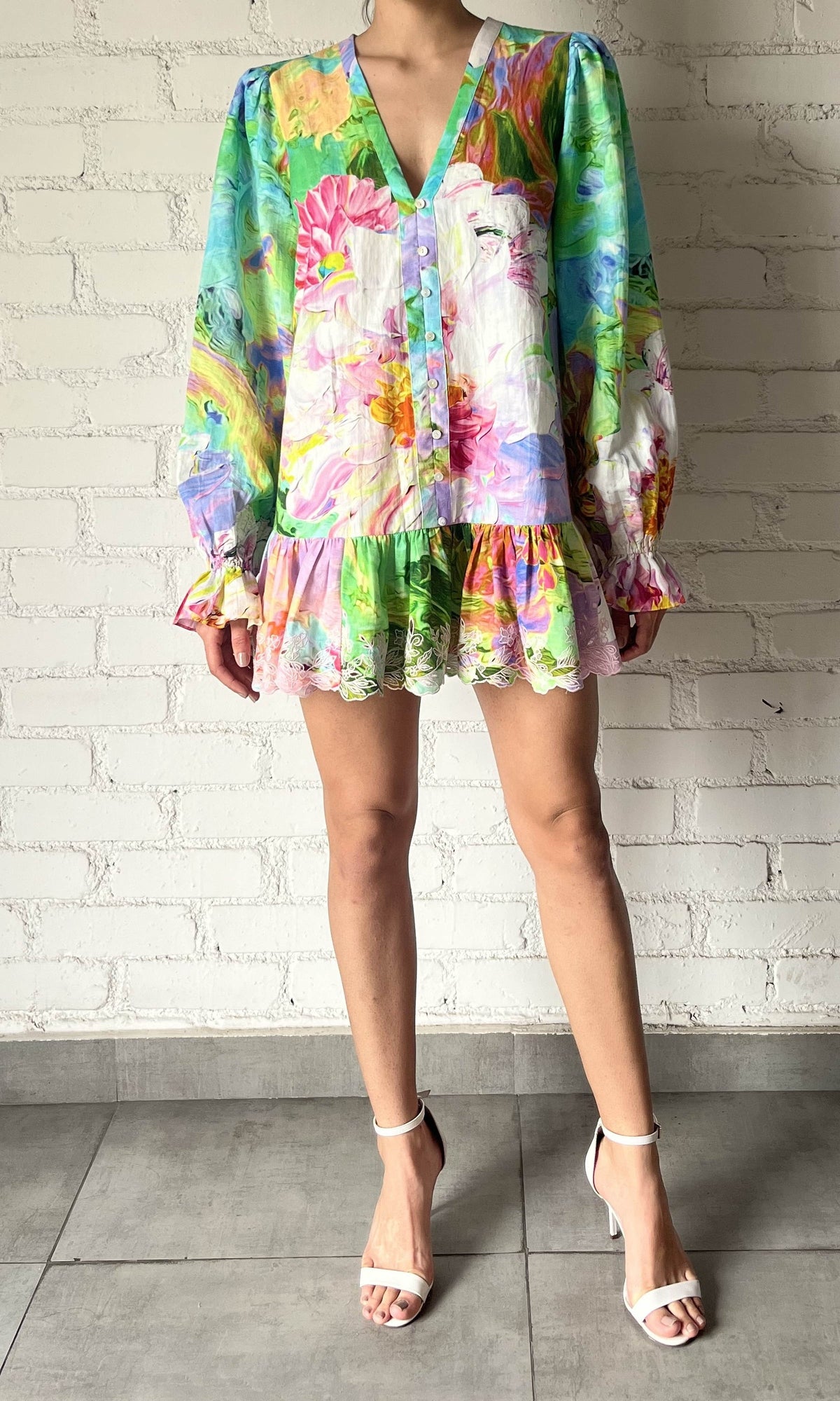 Hemant And Nandita | Tiva Linen Cotton Short Dress | Multicolor