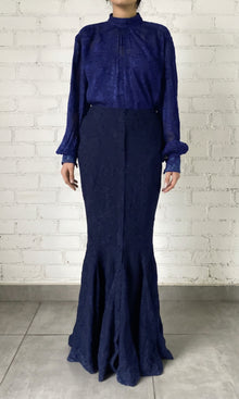 Womens | Tiya Viscose Georgette Jacquard Long Skirt | Blue