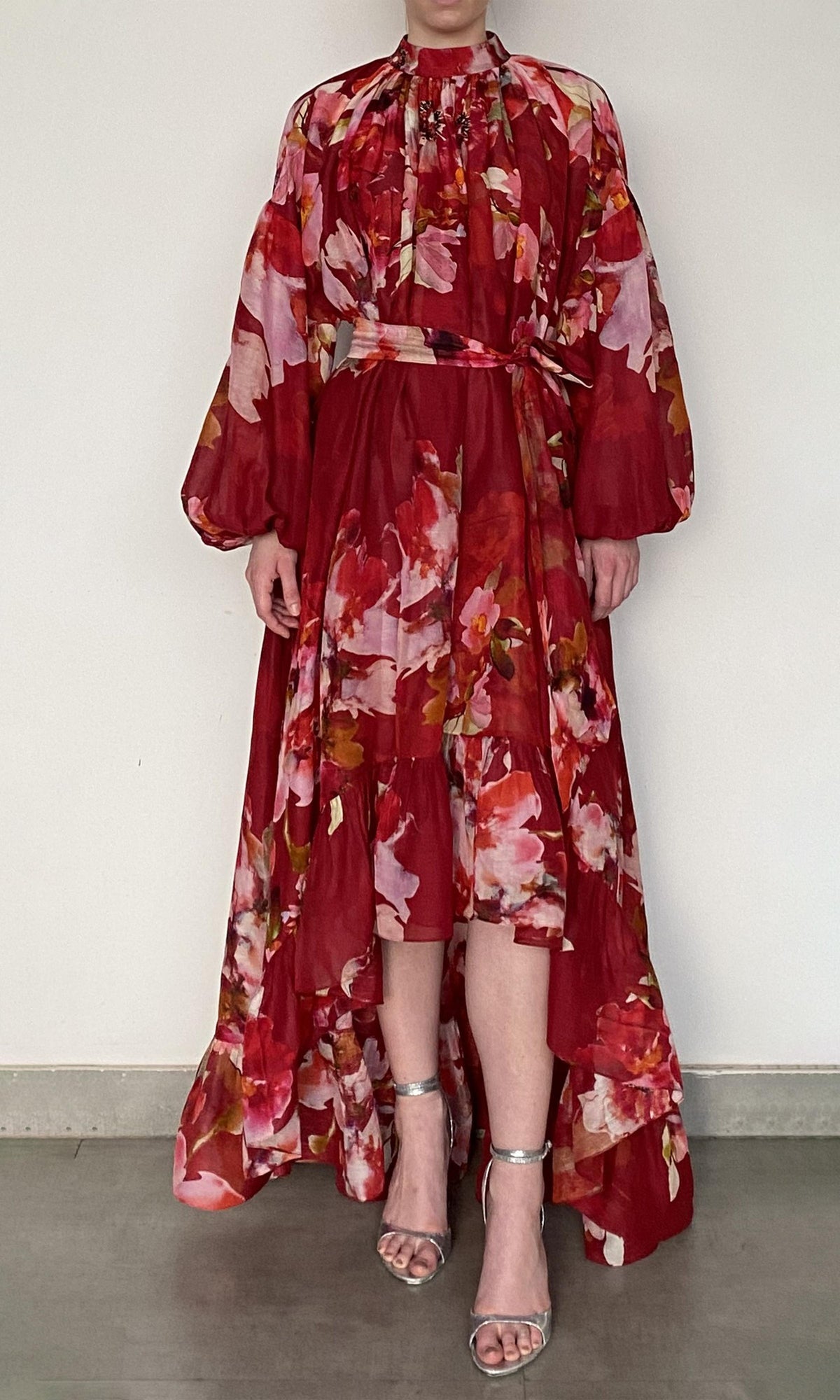 Hemant And Nandita | Tuhi Linen Orgenza Long Dress | Red Multi