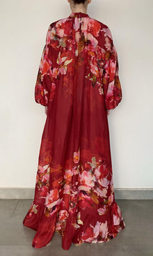 Hemant And Nandita | Tuhi Linen Orgenza Long Dress | Red Multi