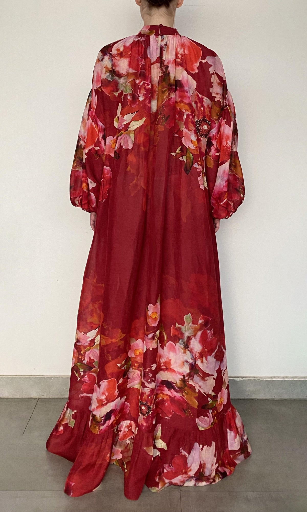 Hemant And Nandita | Tuhi Linen Orgenza Long Dress | Red Multi