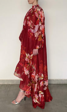 Hemant And Nandita | Tuhi Linen Orgenza Long Dress | Red Multi