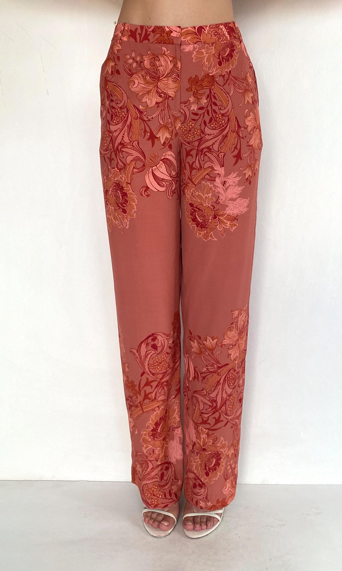 Hemant And Nandita | Vine Viscose Heavy Crepe Straight Pants | Coral