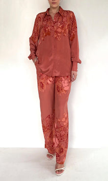 Hemant And Nandita | Vine Viscose Heavy Crepe Straight Pants | Coral