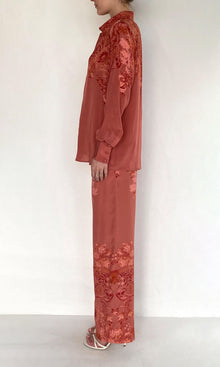 Hemant And Nandita | Vine Viscose Heavy Crepe Straight Pants | Coral