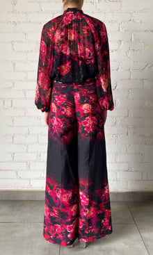 Womens | Zina Linen Cotton Bottom Printed Pants | Black/Red