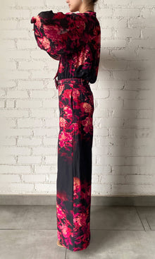 Womens | Zina Linen Cotton Bottom Printed Pants | Black/Red