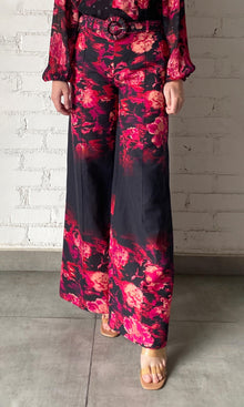 Womens | Zina Linen Cotton Bottom Printed Pants | Black/Red