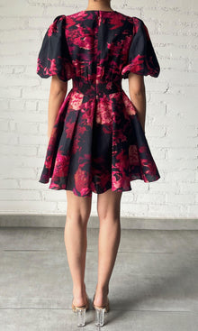Hemant And Nandita | Zina Linen Cotton Short Dress | Black Magenta