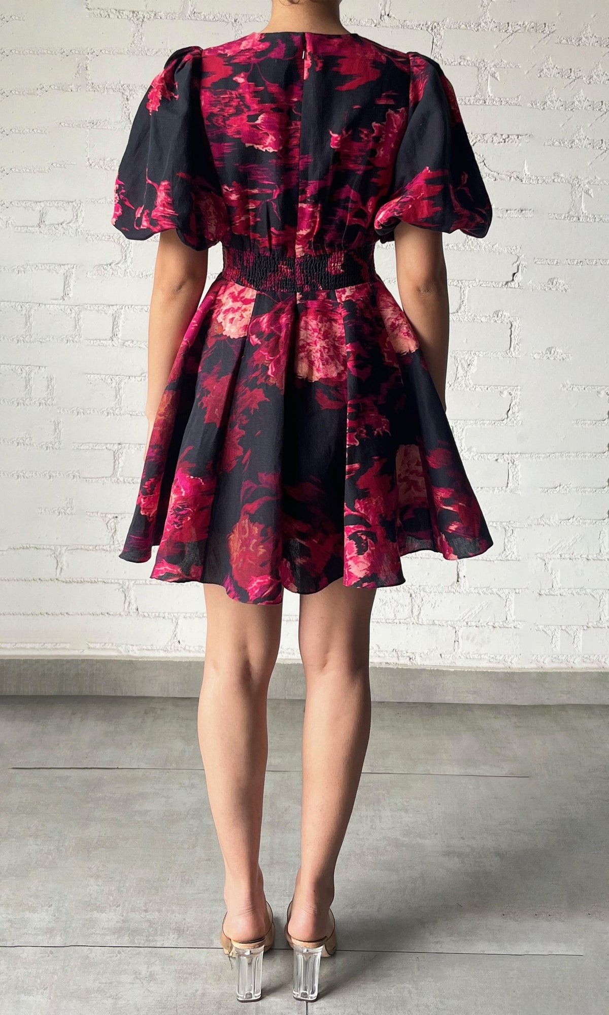 Hemant And Nandita | Zina Linen Cotton Short Dress | Black Magenta