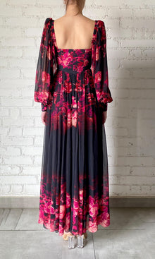Womens | Zina Viscose Chiffon & Satin Corsetted Long Dress | Black Magenta