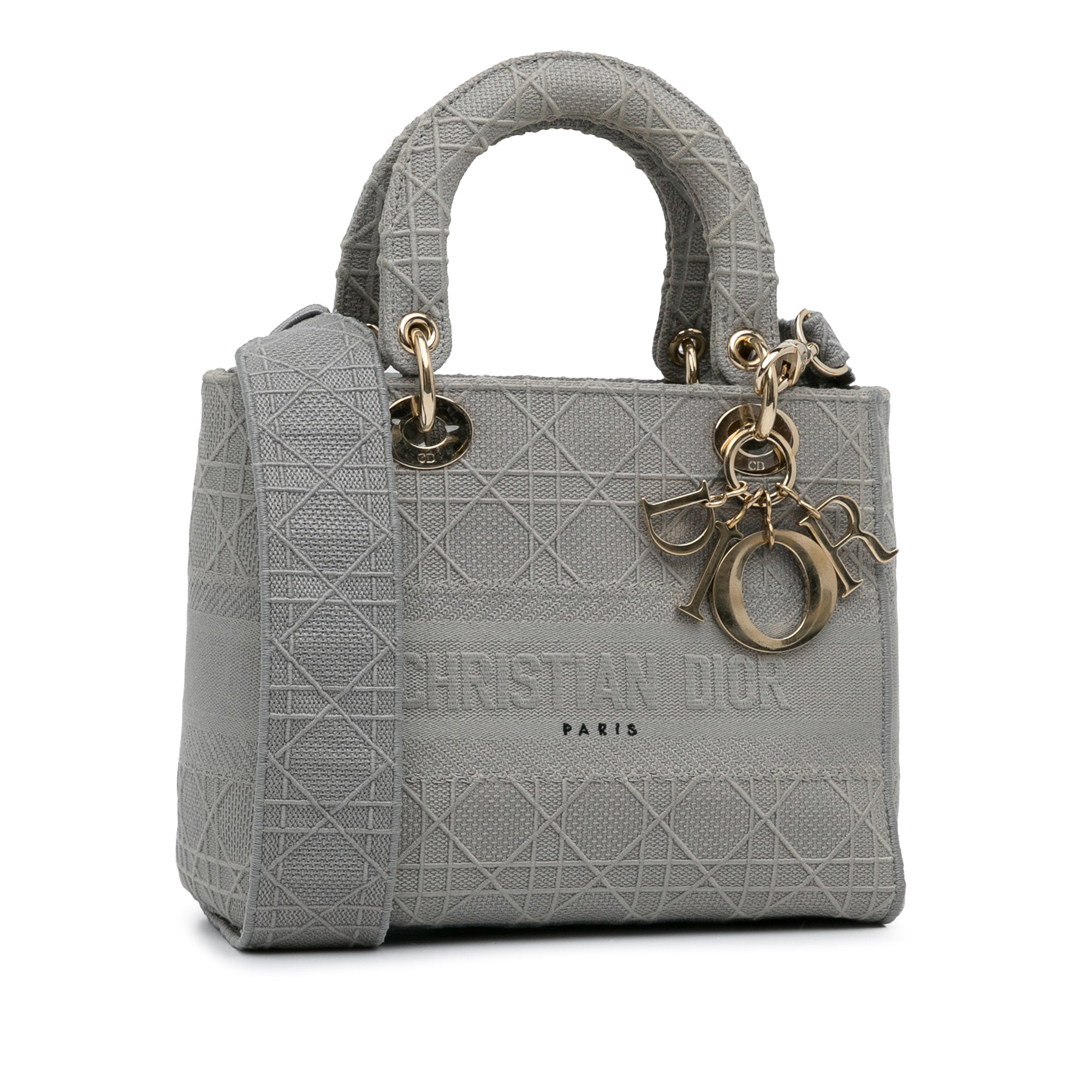 Dior | Pre-Owned Medium Canvas Cannage Lady D Lite - IV | Gray/Light Gray