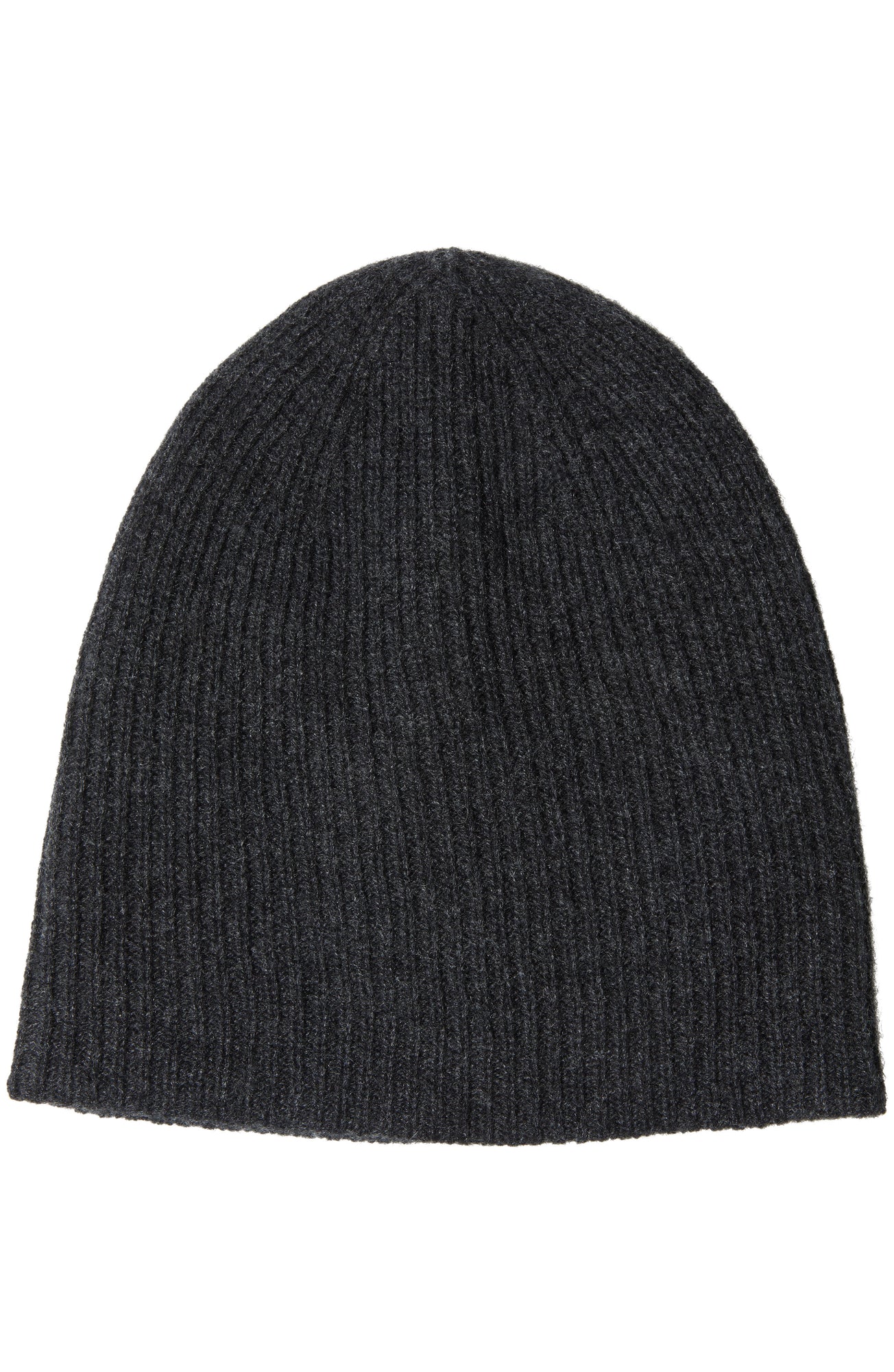 Amicale Cashmere | Women | Cashmere Rib Knit Double Layer Slouchy Hat | Charcoal