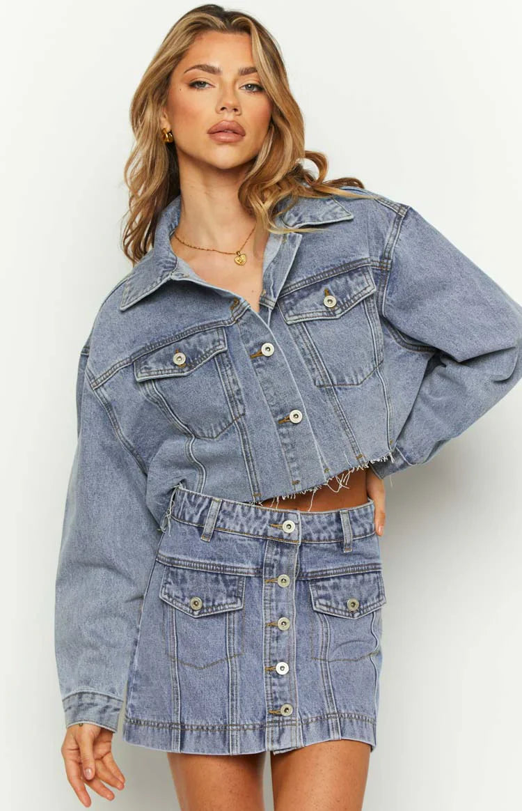Helena Denim Cargo Mini Skirt | Mid Wash