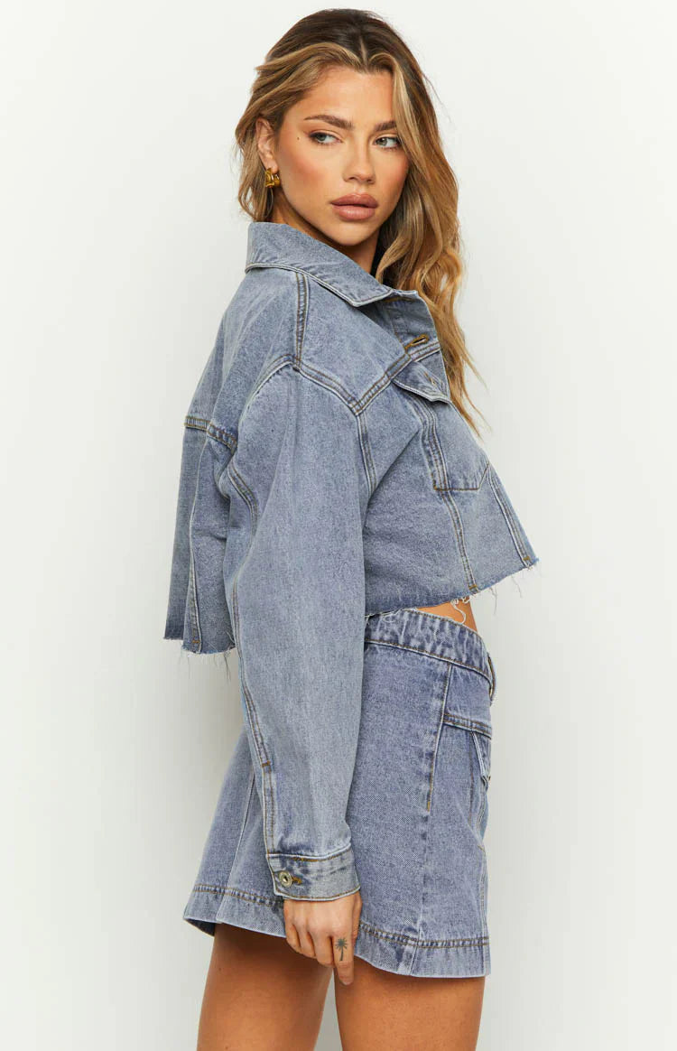Helena Denim Cropped Jacket | Mid Wash