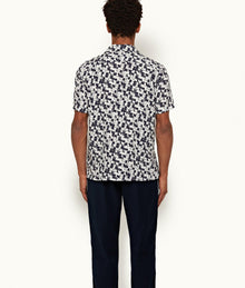 Hibbert Linen O.B Monogram Capri Collar Shirt | Navy/White