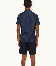 Hibbert Solo Pastiche Capri Collar Jacquard Denim Shirt | Indigo