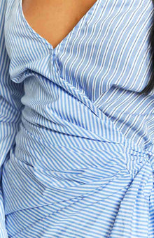 Holly Tie Up Shirt Mini Dress | Blue Stripe