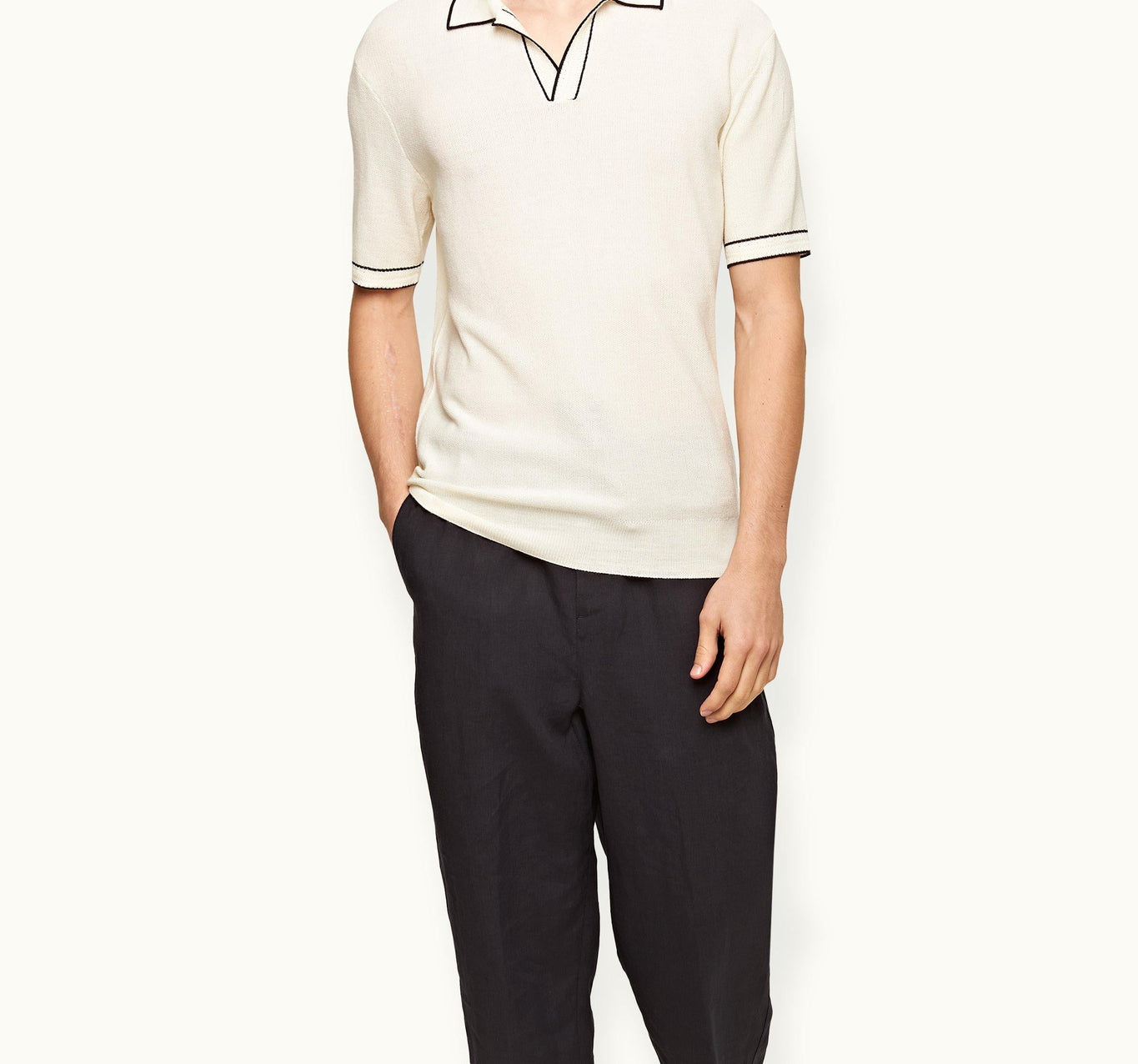 Horton Tailored Fit Chevron Tipping Merino Polo Shirt | White Sand/Night Iris
