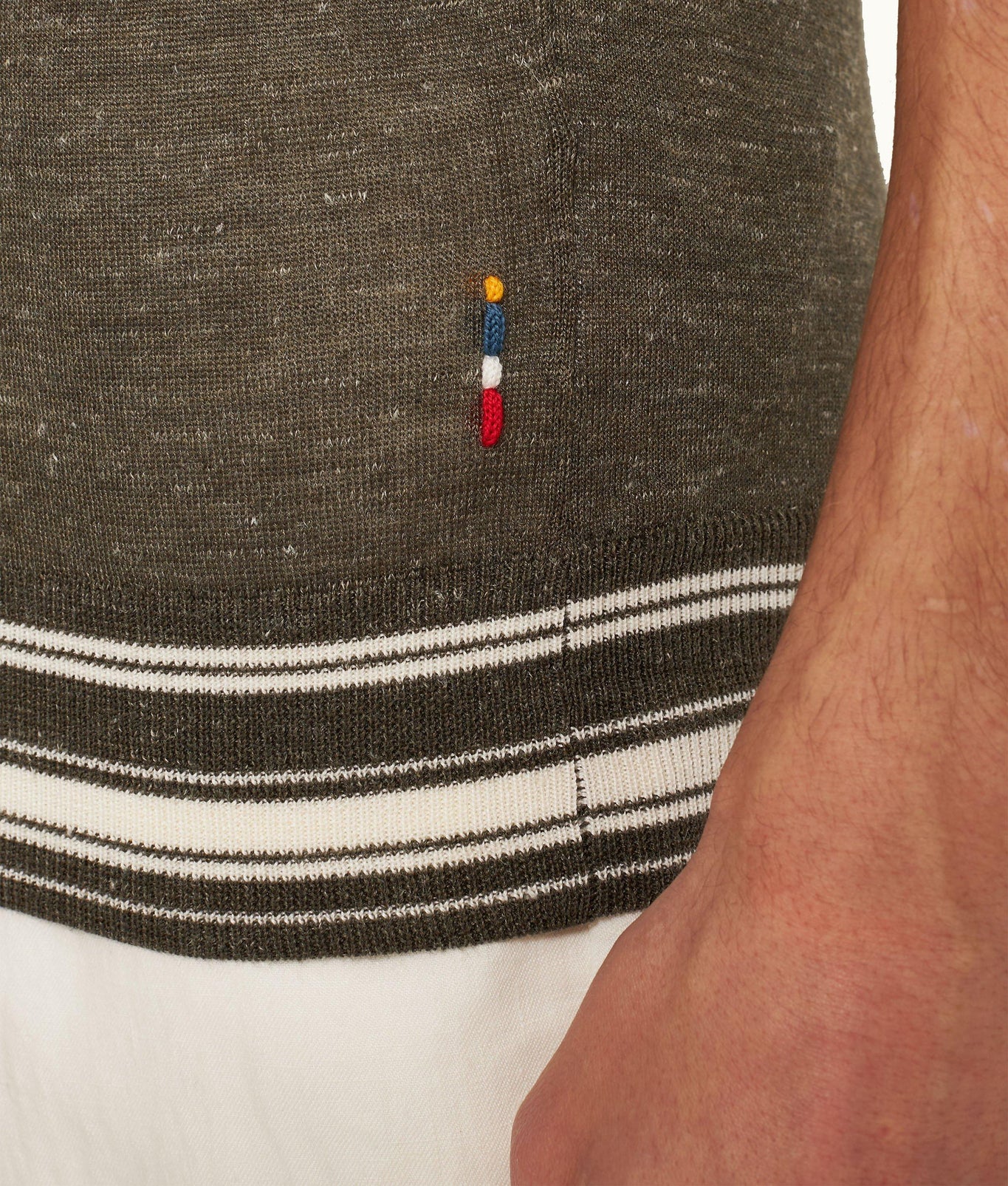 Horton Tipping Multi-Stripe Tipping Merino-Silk Polo Shirt Knitted | Smoked Tea/White Sand
