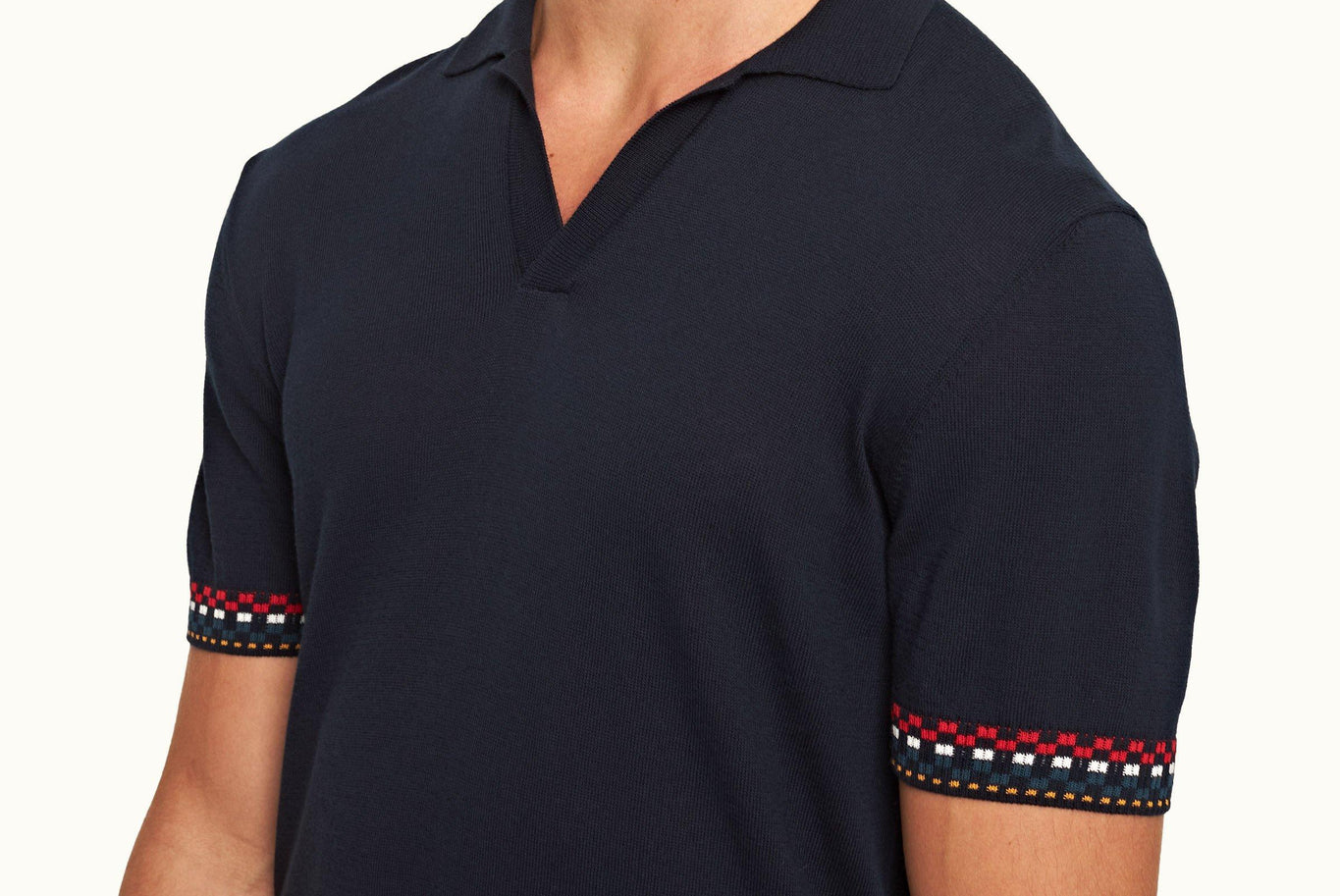 Horton Tipping Tailored Fit O.B Checkerboard Tipping Organic Cotton Polo Shirt | Night Iris