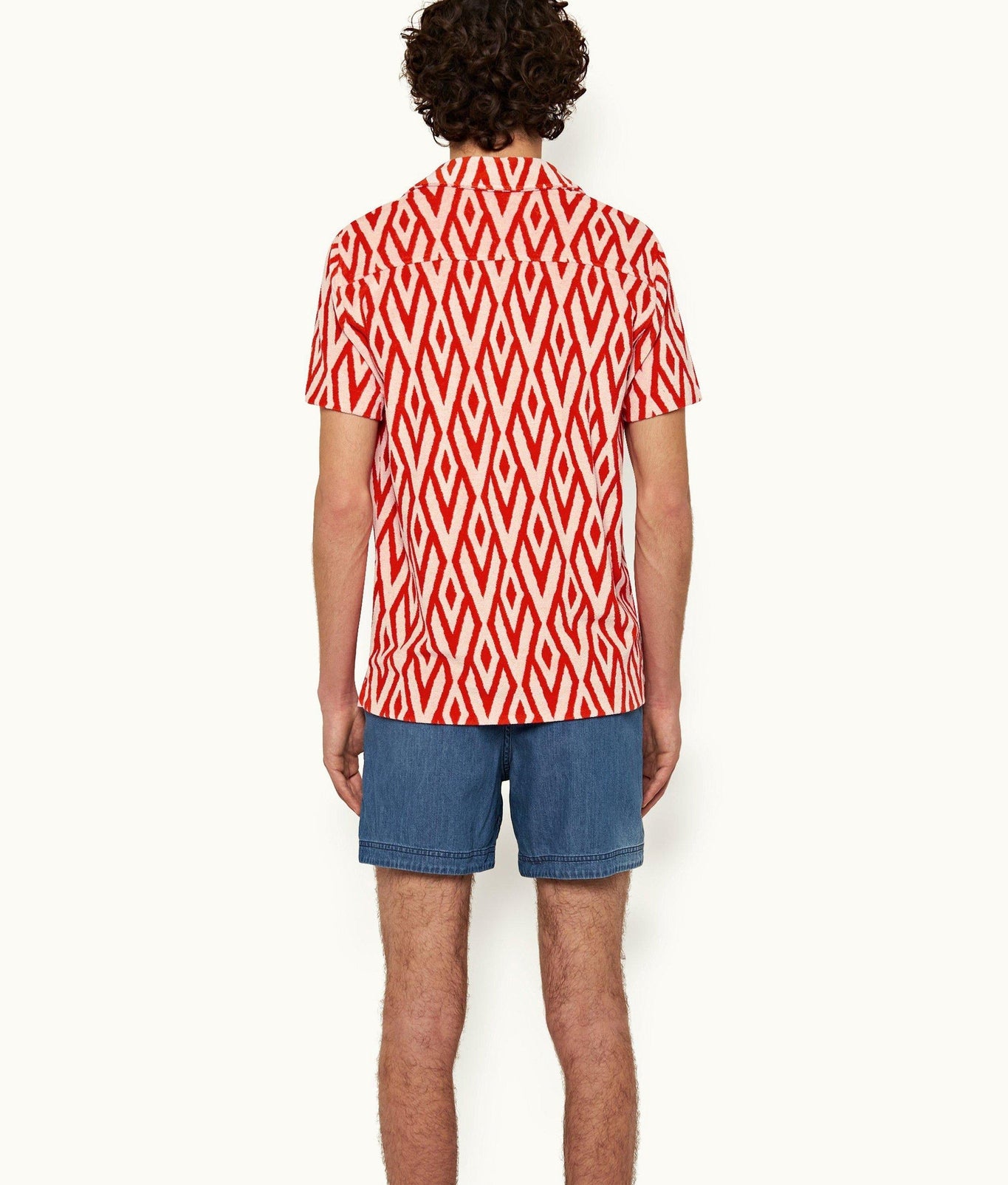 Howell Towelling Cano Geometric Capri Collar Towelling Shirt | Summer Red/White Sand
