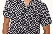 Howell Towelling Domi Jacquard Capri Collar Cotton Towelling Shirt | Night Iris/White Sand