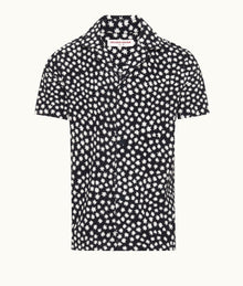 Howell Towelling Star Jacquard Relaxed Fit Capri Collar Cotton Towelling Shirt | Night Iris