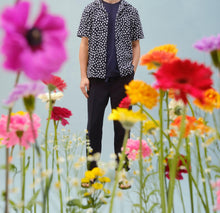 Howell Towelling Star Jacquard Relaxed Fit Capri Collar Cotton Towelling Shirt | Night Iris