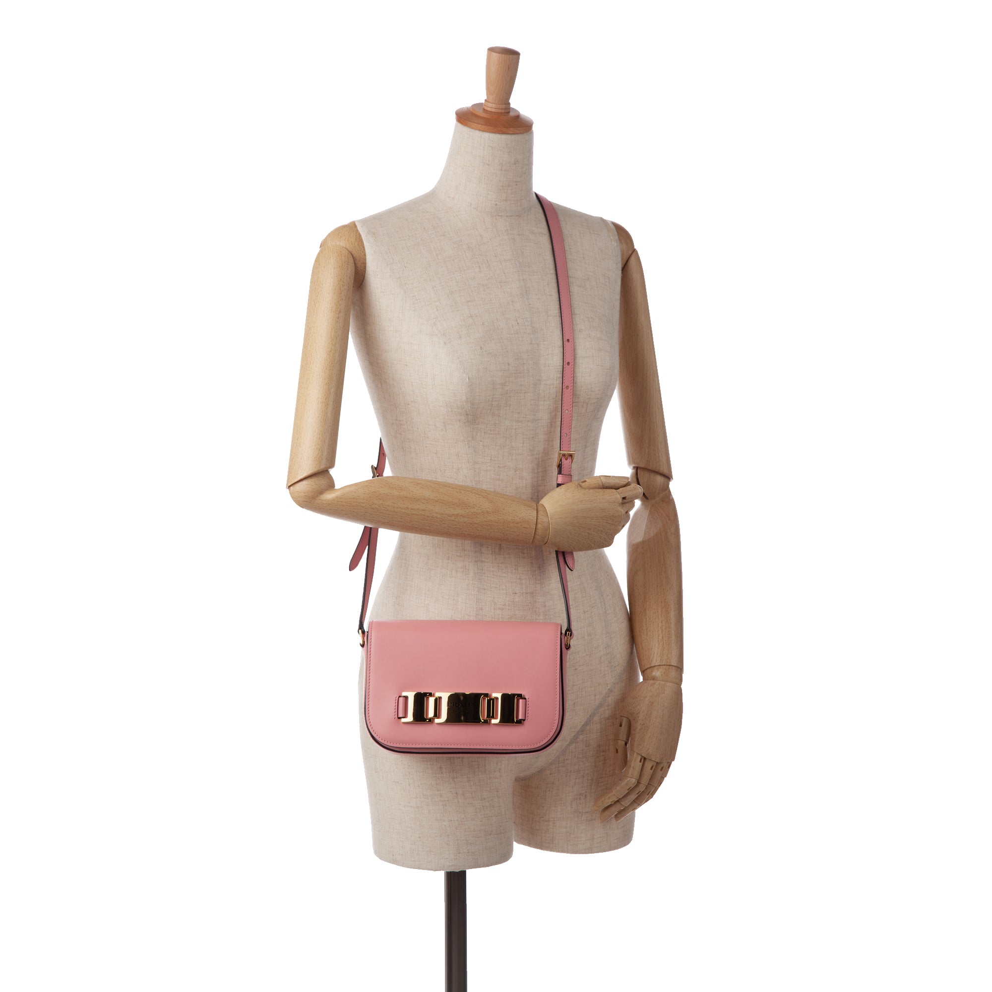 Prada | Pre-Owned Glace Calf Studded Etiquette Crossbody | Pink/Blush