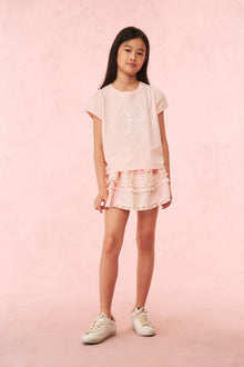 Girls Tilliat Cotton Bow Tee | Icicle Pink