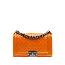 Chanel | Pre-Owned Old Medium Quilted Patent Boy Flap | Orange