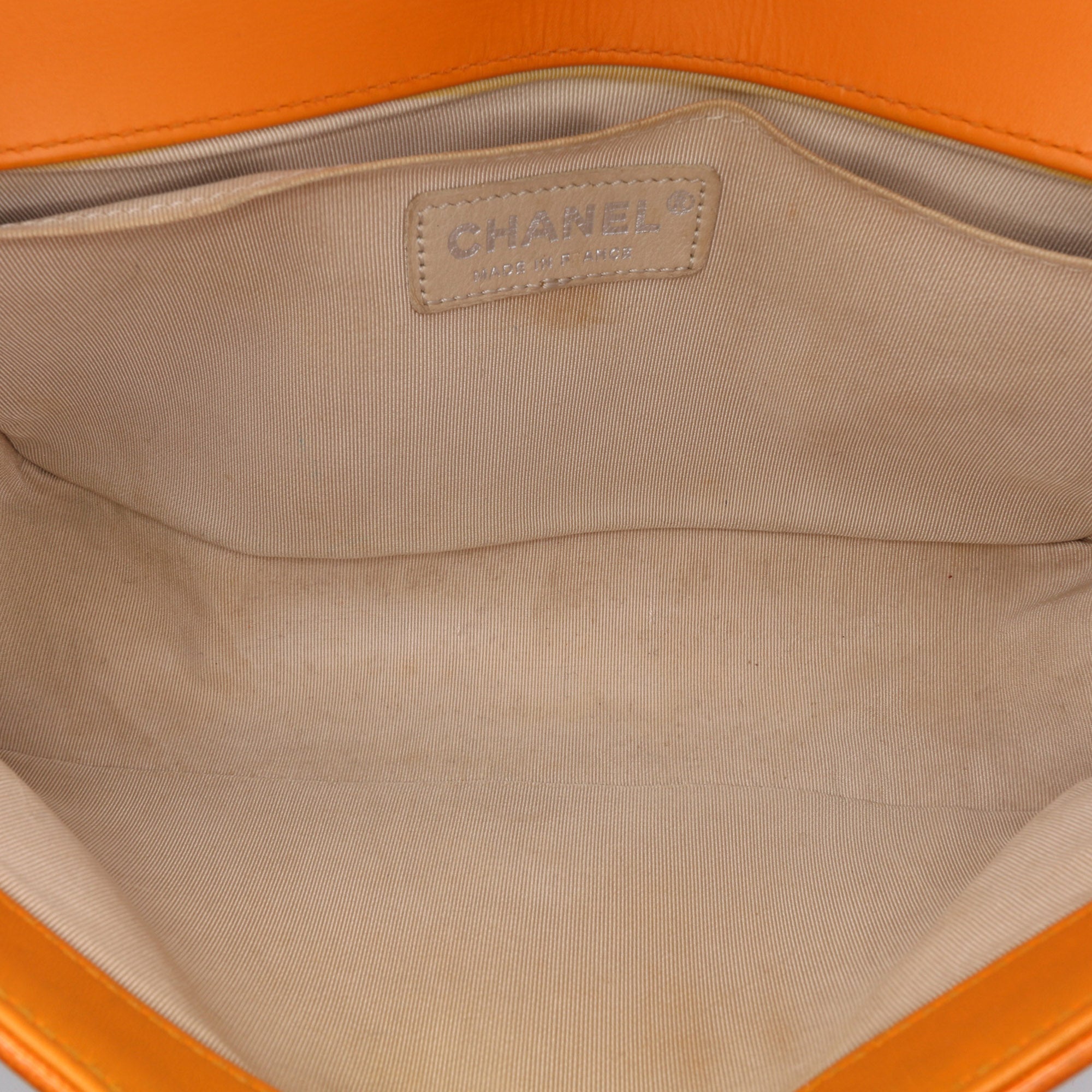 Chanel | Pre-Owned Old Medium Quilted Patent Boy Flap | Orange