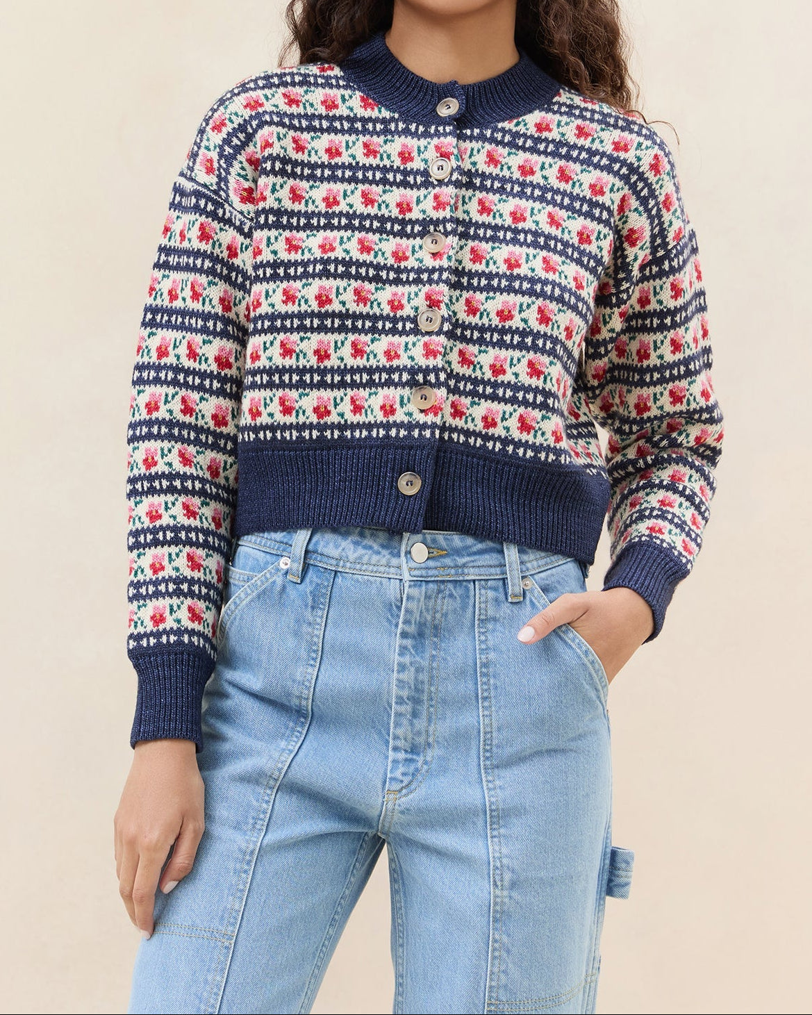 Color: Blue Jean Floral Intarsia
